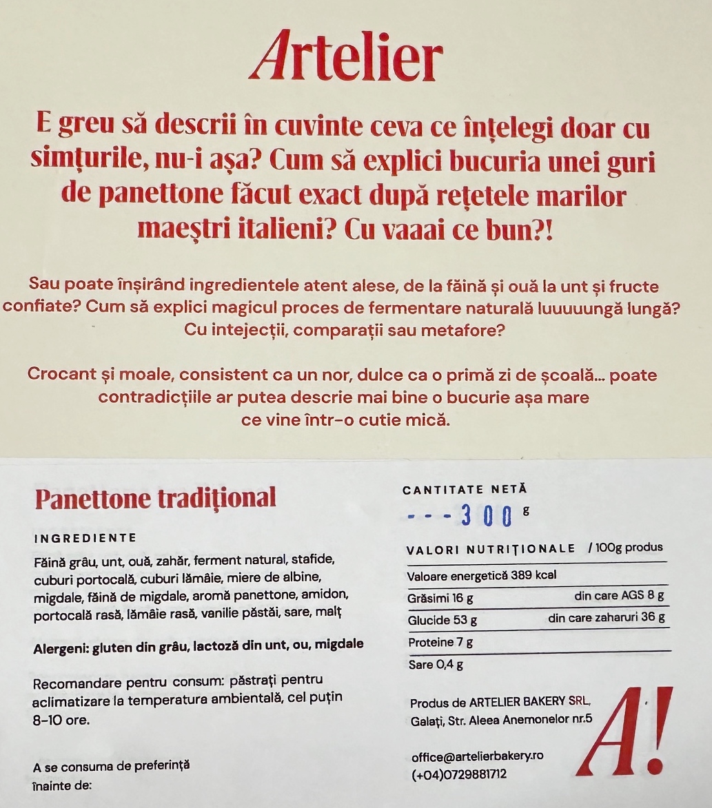 panettone traditional Artelier ingrediente 300